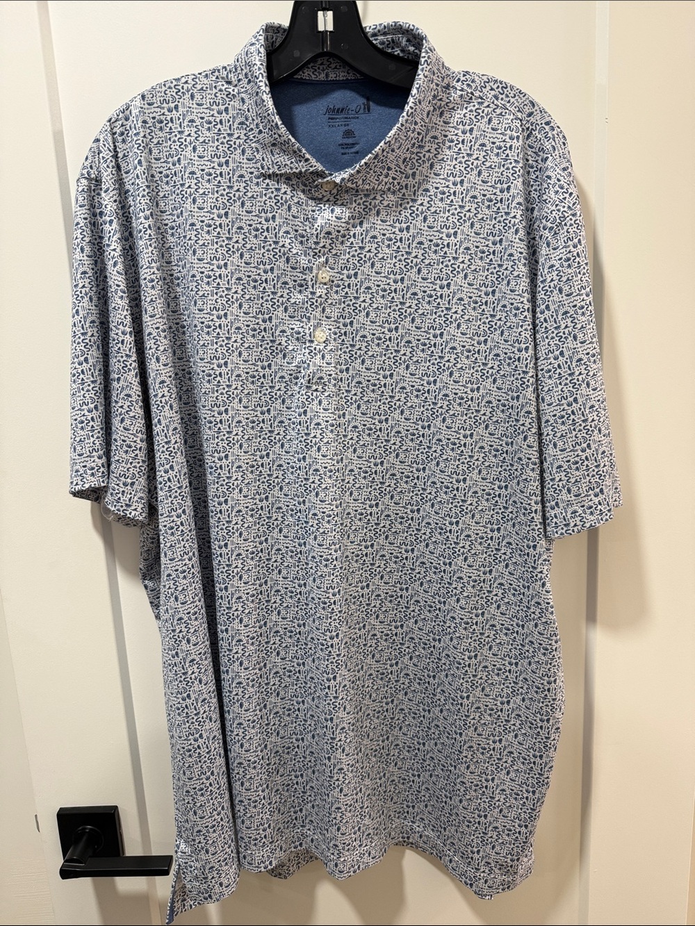 Johnnie-O Men’s Short Sleeve Polo in Blue and White Microprint - XXL
